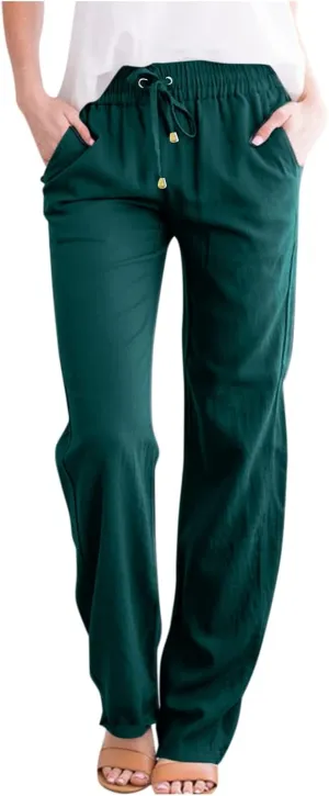 Gumipy Linen Casual Pants for Women Drawstring High Waisted Dress Pants Straight Leg Trousers Pants Lounge Pants with Pockets