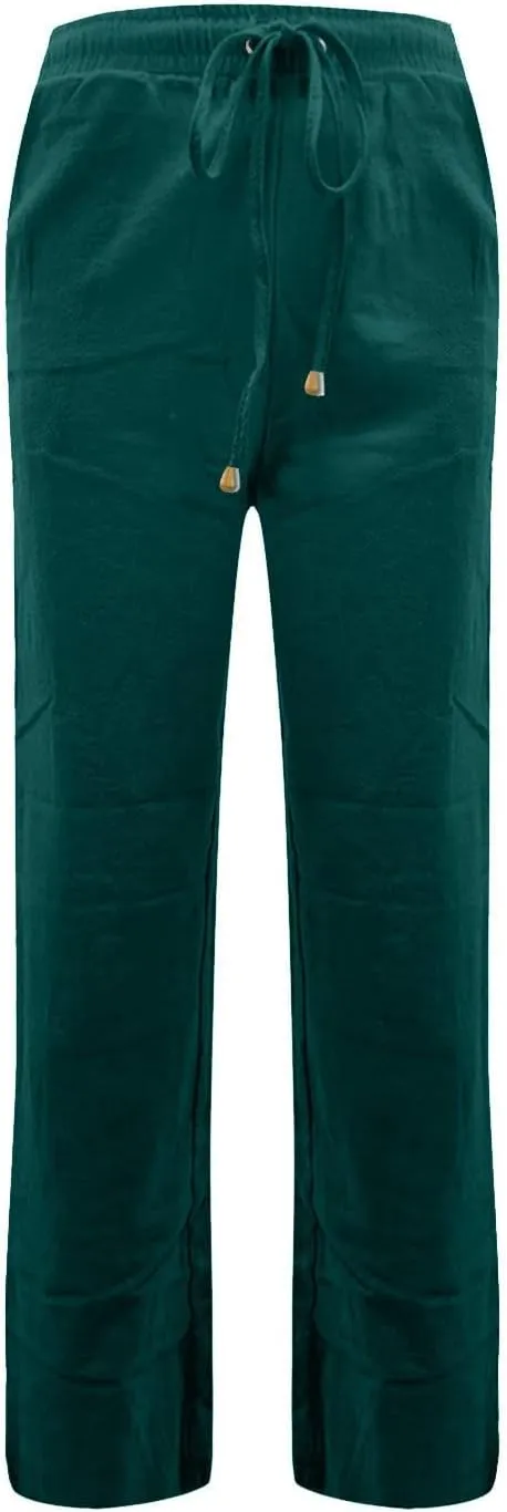 Gumipy Linen Casual Pants for Women Drawstring High Waisted Dress Pants Straight Leg Trousers Pants Lounge Pants with Pockets