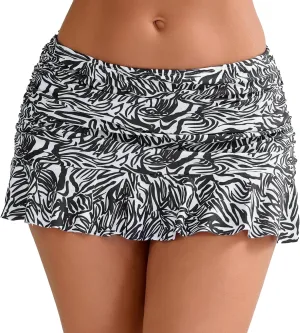 Halcurt Women's Low Waisted Ruched Ruffle Mini Swim Skirts with Hipster Bikini Bottoms Tummy Control Swimsuit