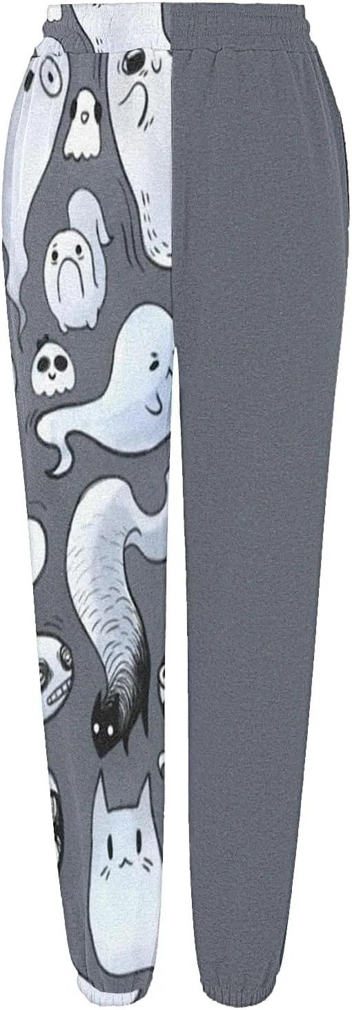 Halloween Sweatpants for Women Funny Ghost Print Workout Joggers Pants Drawstring Lounge Bottoms Pants with Pockets