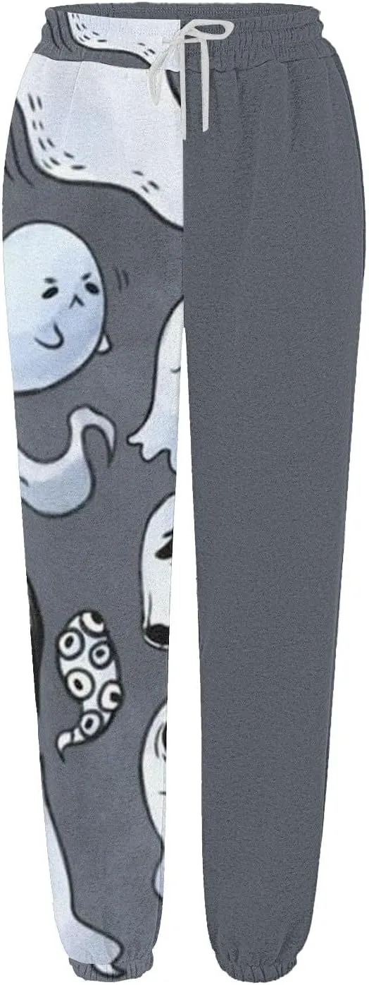 Halloween Sweatpants for Women Funny Ghost Print Workout Joggers Pants Drawstring Lounge Bottoms Pants with Pockets