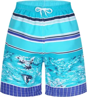 Hansber Mens Colorful Pattern Swim Trunks Quick Dry Beach Board Shorts Surf Pants Casual Sports Bottoms