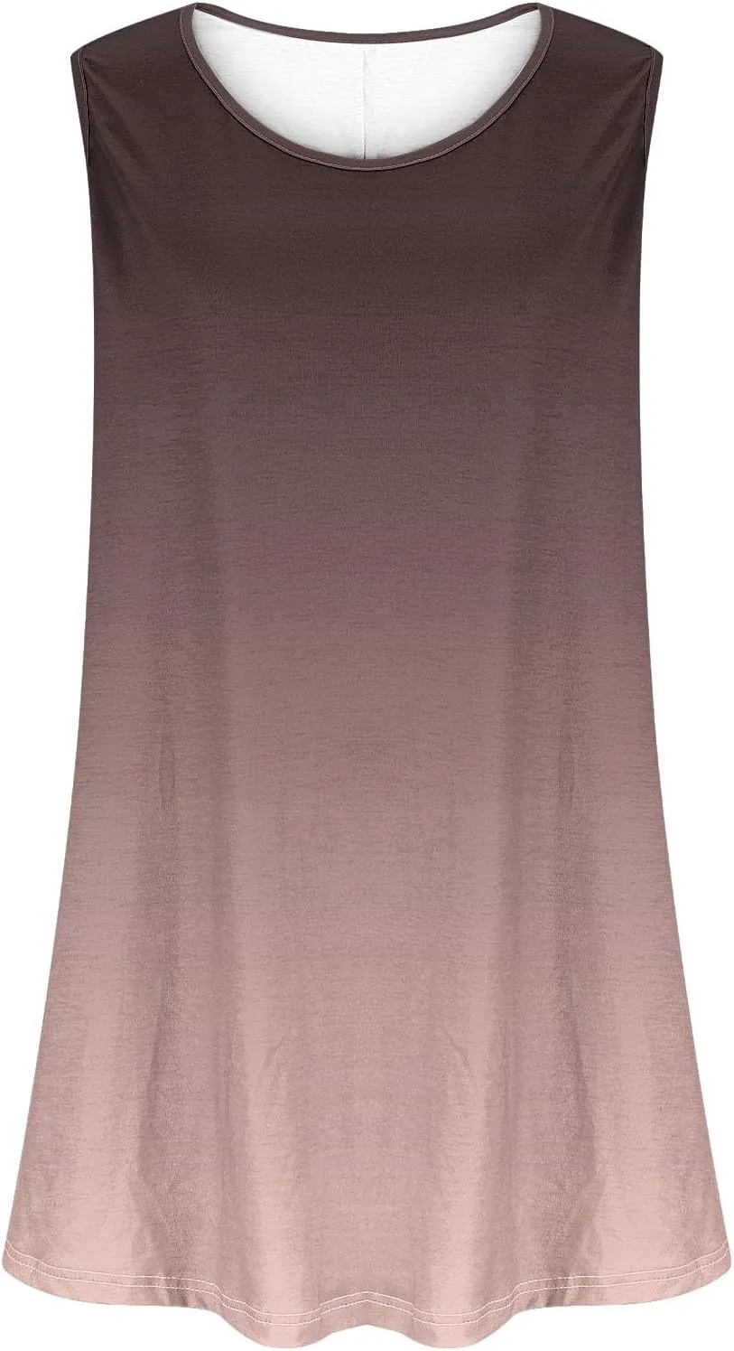 HGps8w Women's Plus Size Tank Tops Dressy Casual 2025 Summer Gradient Blouse Loose Crewneck Sleeveless Flowy Tunic T-Shirts