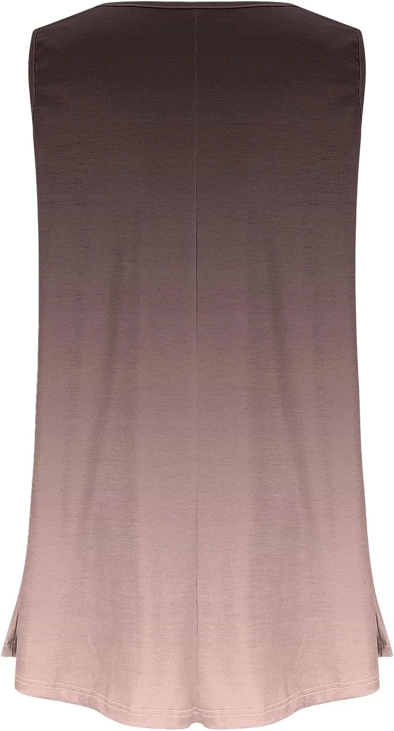 HGps8w Women's Plus Size Tank Tops Dressy Casual 2025 Summer Gradient Blouse Loose Crewneck Sleeveless Flowy Tunic T-Shirts