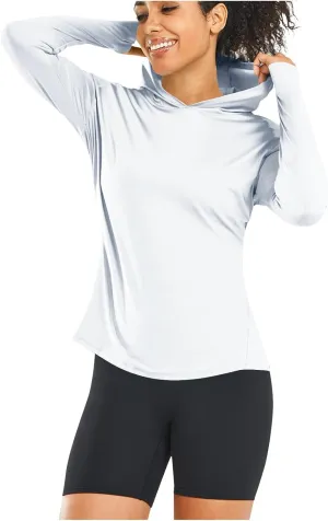 HGps8w Women's UPF 50  UV Sun Protection Hoodie Long Sleeve Lightweight Outdoor Athletic Hiking Sun Shirts with Thumb Hole