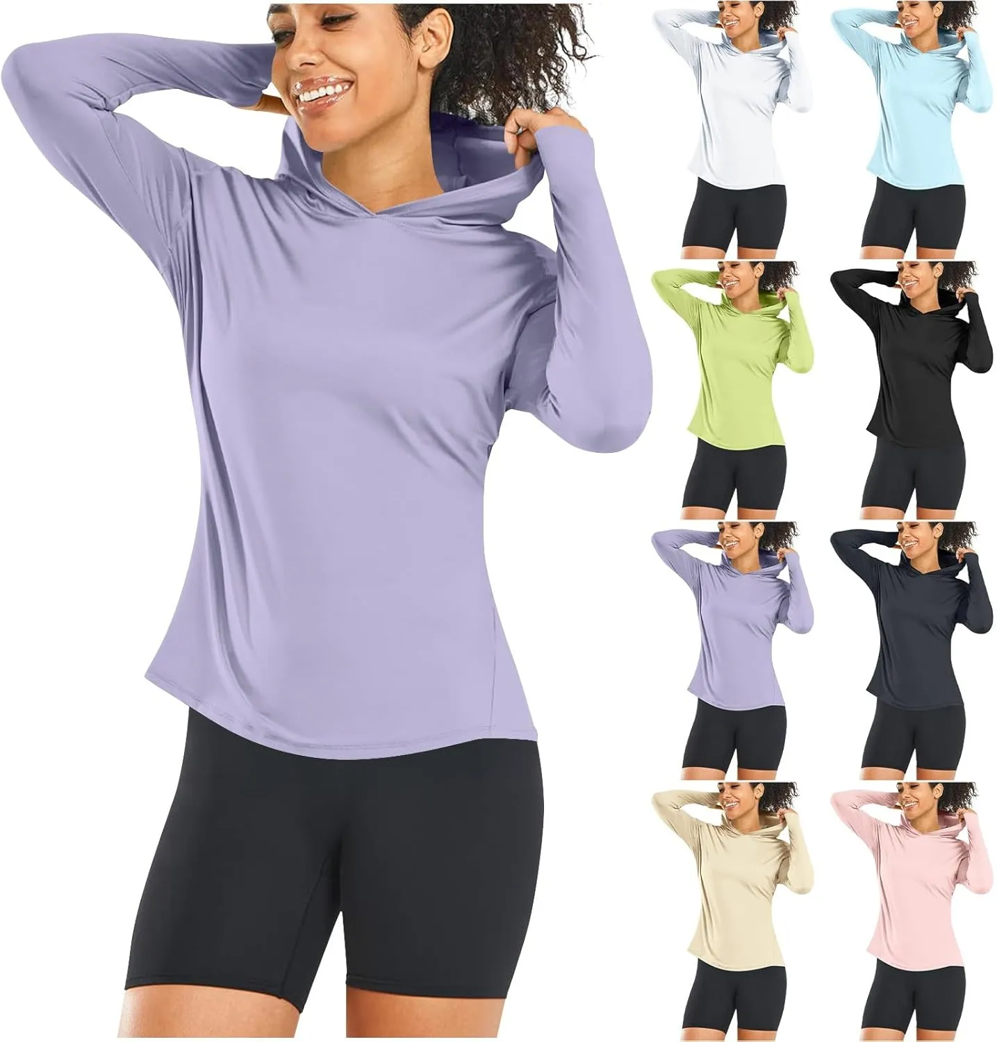 HGps8w Women's UPF 50  UV Sun Protection Hoodie Long Sleeve Lightweight Outdoor Athletic Hiking Sun Shirts with Thumb Hole