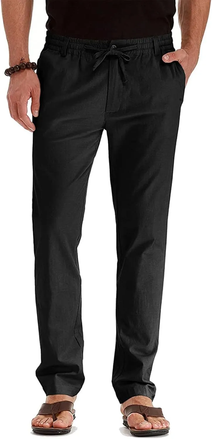 High Waisted Pants Mens Cycling Pants Boho Yoga Pants Fashion Men Casual Work Cotton Blend Elastic Waist Long Pants Trousers