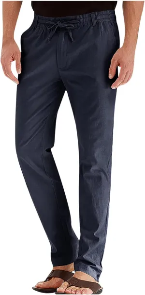 High Waisted Pants Mens Cycling Pants Boho Yoga Pants Fashion Men Casual Work Cotton Blend Elastic Waist Long Pants Trousers