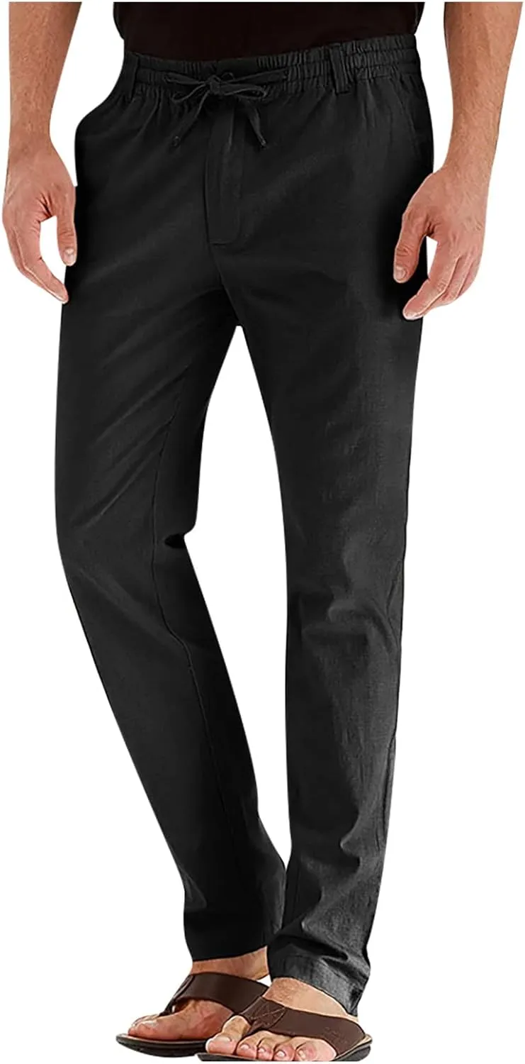 High Waisted Pants Mens Cycling Pants Boho Yoga Pants Fashion Men Casual Work Cotton Blend Elastic Waist Long Pants Trousers