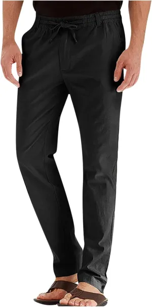 High Waisted Pants Mens Cycling Pants Boho Yoga Pants Fashion Men Casual Work Cotton Blend Elastic Waist Long Pants Trousers