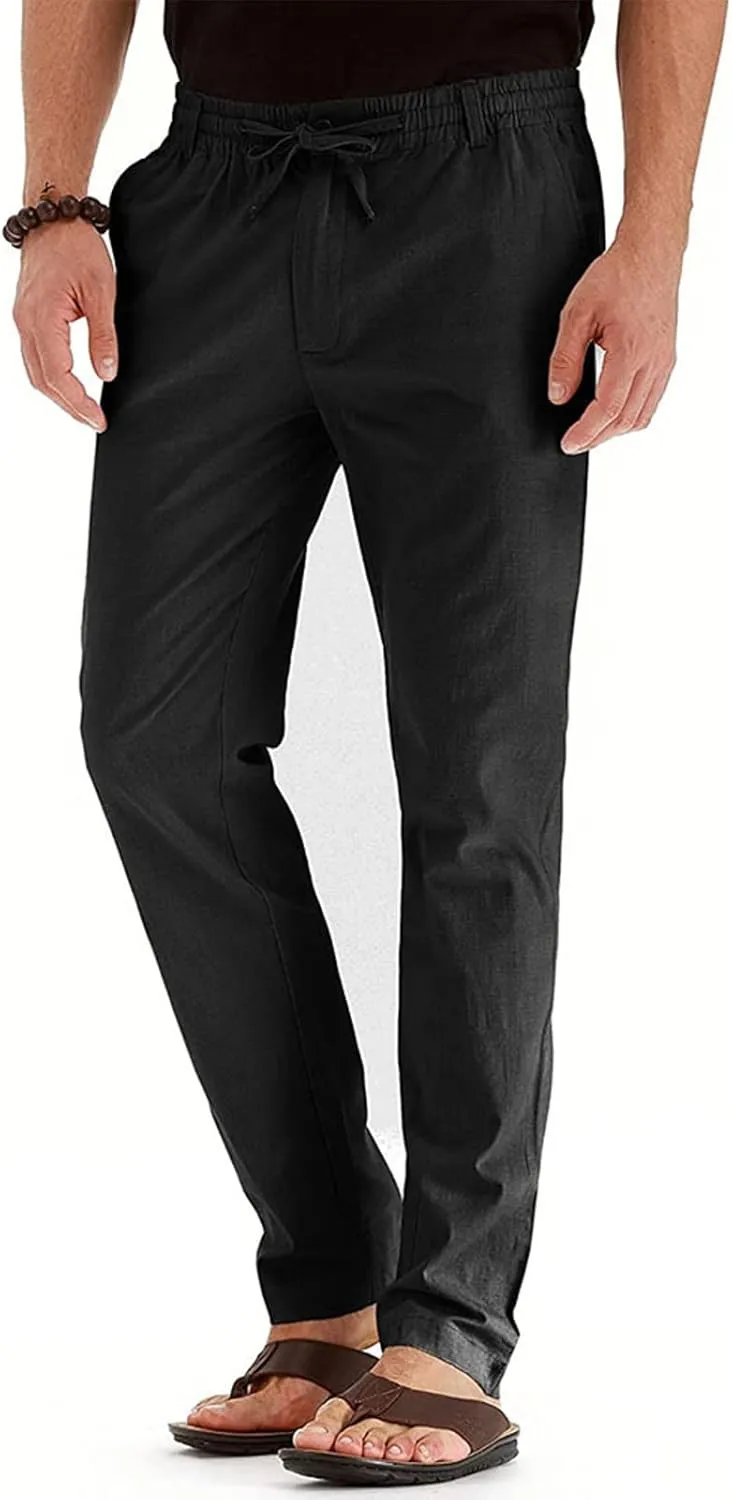 High Waisted Pants Mens Cycling Pants Boho Yoga Pants Fashion Men Casual Work Cotton Blend Elastic Waist Long Pants Trousers