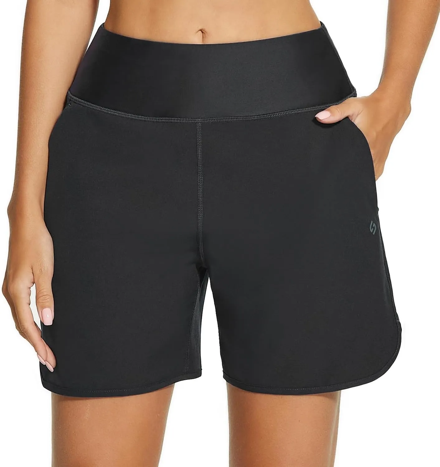 HODOSPORTS Women's 5'' High Waisted Swim Board Shorts with Pockets Liner Quick Dry Swimsuit Bottoms Trunks
