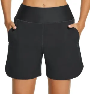 HODOSPORTS Women's 5'' High Waisted Swim Board Shorts with Pockets Liner Quick Dry Swimsuit Bottoms Trunks