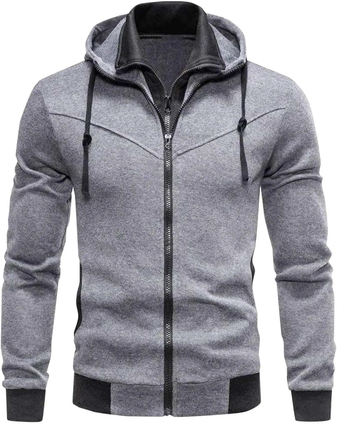 Hoodies For Men Casual Long Sleeve Zip Jacket Trendy Solid Color Coat Lightweight Drawstring Sport Outwear With Pocket