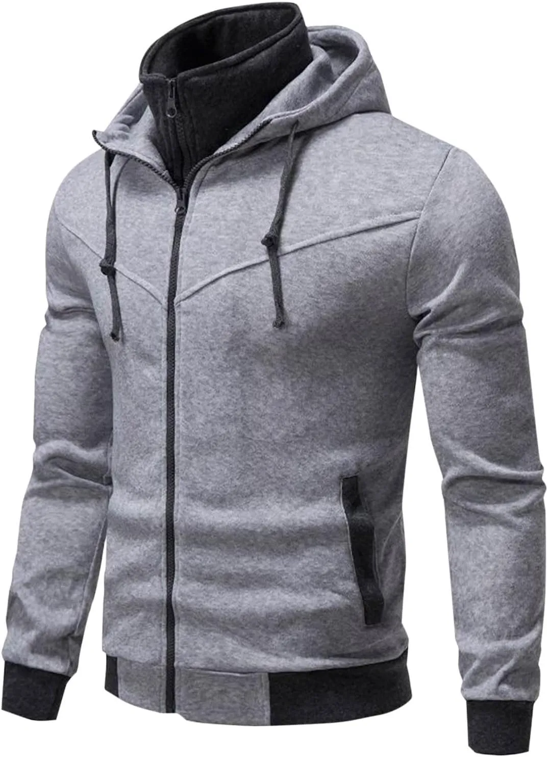 Hoodies For Men Casual Long Sleeve Zip Jacket Trendy Solid Color Coat Lightweight Drawstring Sport Outwear With Pocket