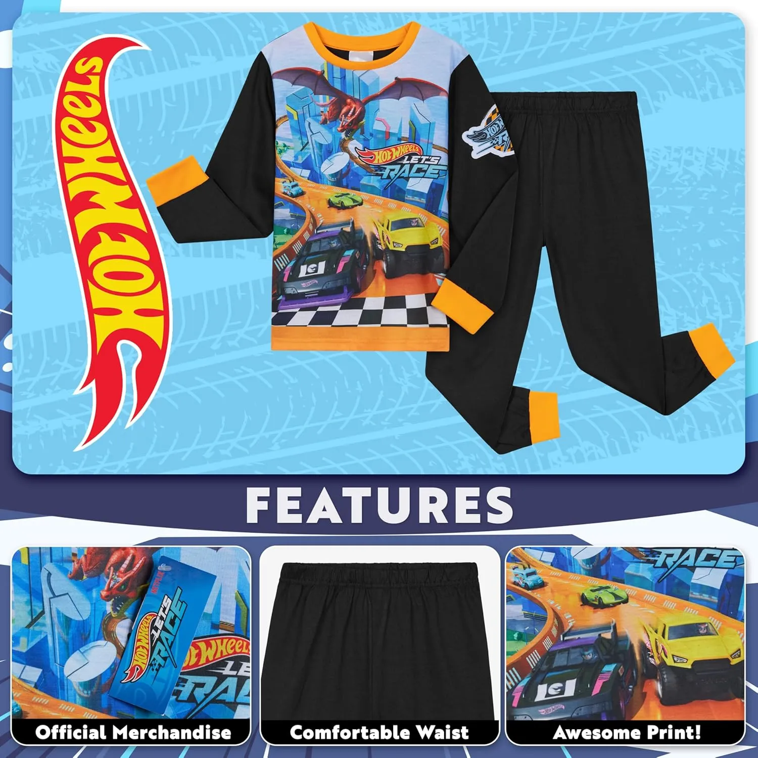 Hot Wheels Boys Long Pajama Set, Comfortable 2 Piece PJs - Boys Gifts