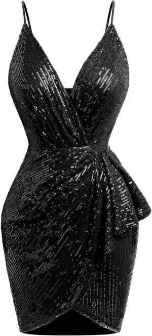 IWEMEK Women Spaghetti Straps Sparkly Sequins Bodycon Mini Dress Party Nightclub Sequin Homecoming Dress for Teens Prom Dress