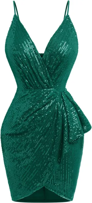 IWEMEK Women Spaghetti Straps Sparkly Sequins Bodycon Mini Dress Party Nightclub Sequin Homecoming Dress for Teens Prom Dress