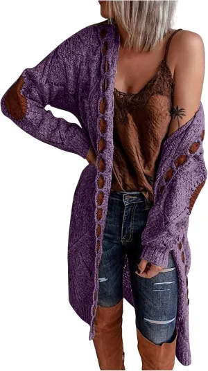 JEGULV Cardigan Sweaters for Women with Hooded Chunky Knit Sweaters Open Front Long Outwear Cardigan Solid Color Overcoats