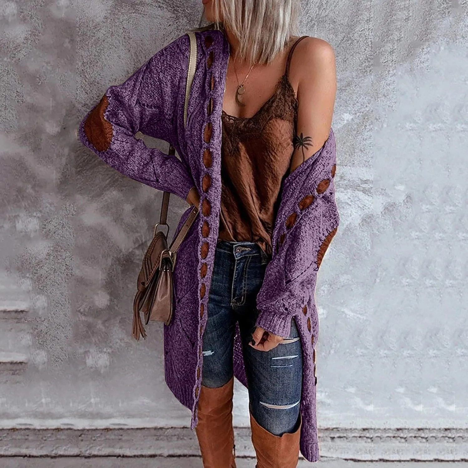 JEGULV Cardigan Sweaters for Women with Hooded Chunky Knit Sweaters Open Front Long Outwear Cardigan Solid Color Overcoats