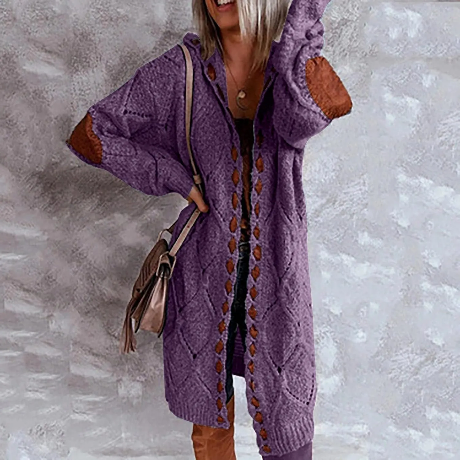 JEGULV Cardigan Sweaters for Women with Hooded Chunky Knit Sweaters Open Front Long Outwear Cardigan Solid Color Overcoats