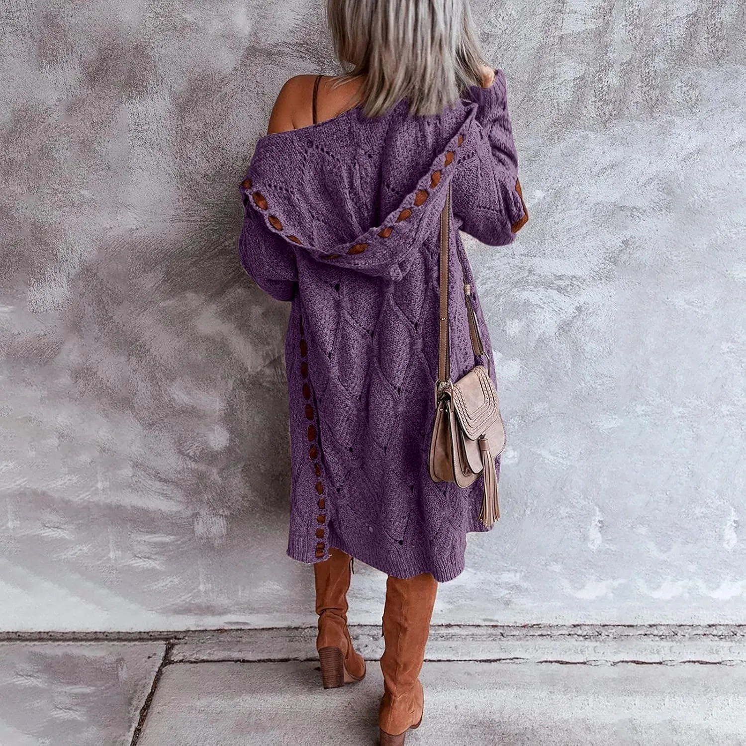 JEGULV Cardigan Sweaters for Women with Hooded Chunky Knit Sweaters Open Front Long Outwear Cardigan Solid Color Overcoats