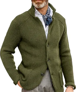 JEShifangjiusu Men'S Stand Collar Cardigan Sweaters Wool Blend V Neck Button Down Sweaters Solid Color Coat With Pockets