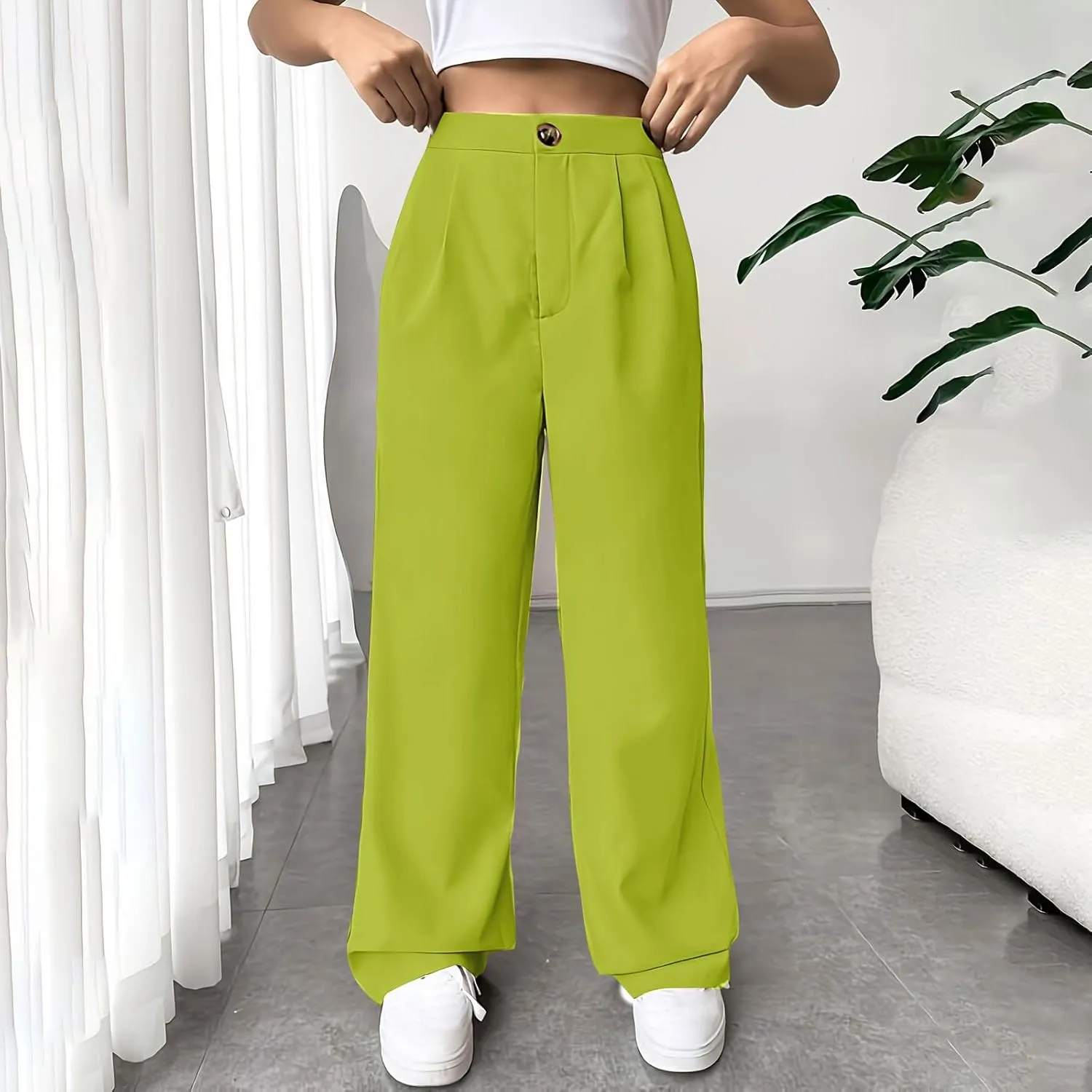 JOAU Womens Casual Business Work Palazzo Pants High Waist Pleated Dress Pants Wide Leg Straight Trousers 2024 Fall Fashion