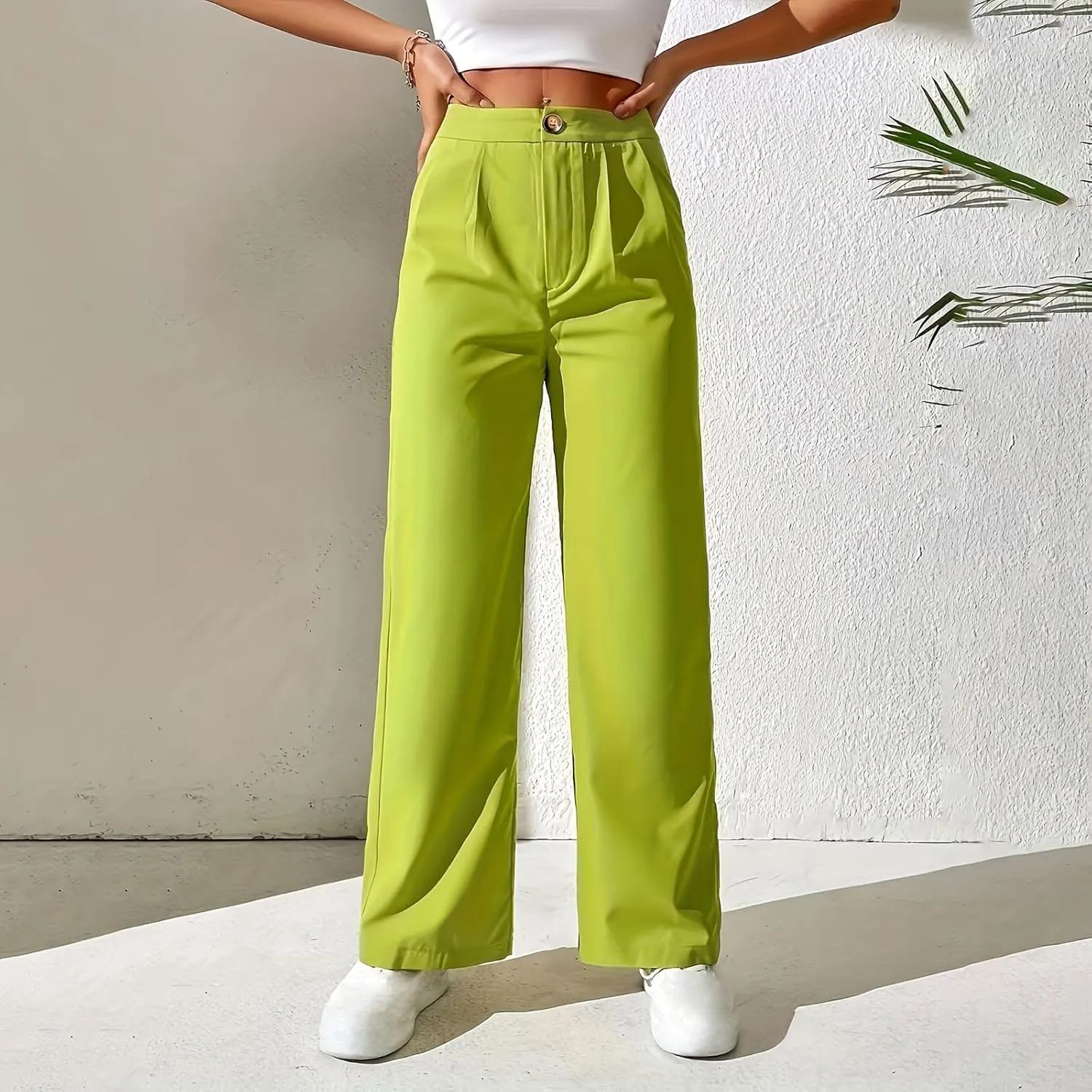 JOAU Womens Casual Business Work Palazzo Pants High Waist Pleated Dress Pants Wide Leg Straight Trousers 2024 Fall Fashion