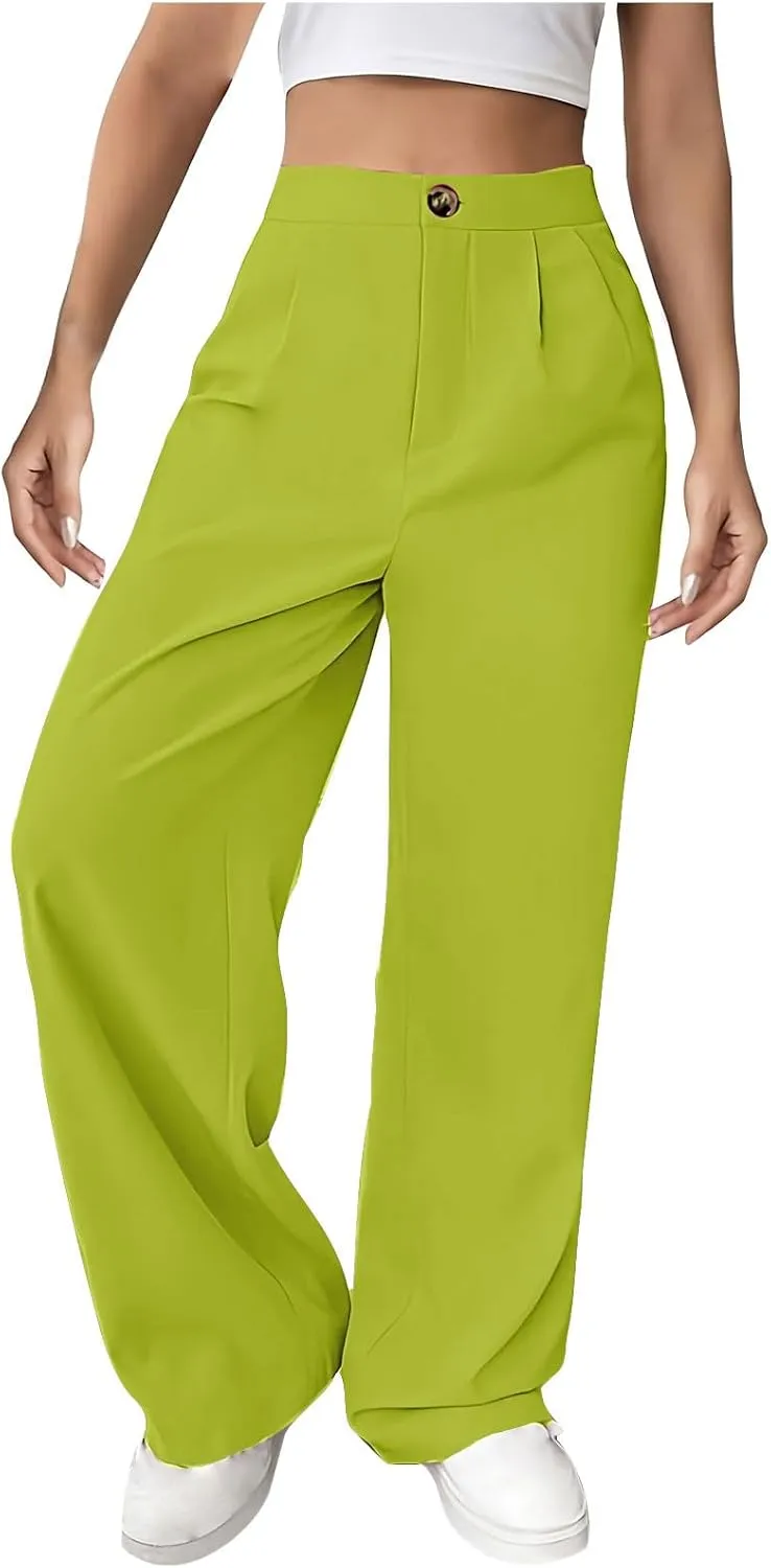 JOAU Womens Casual Business Work Palazzo Pants High Waist Pleated Dress Pants Wide Leg Straight Trousers 2024 Fall Fashion
