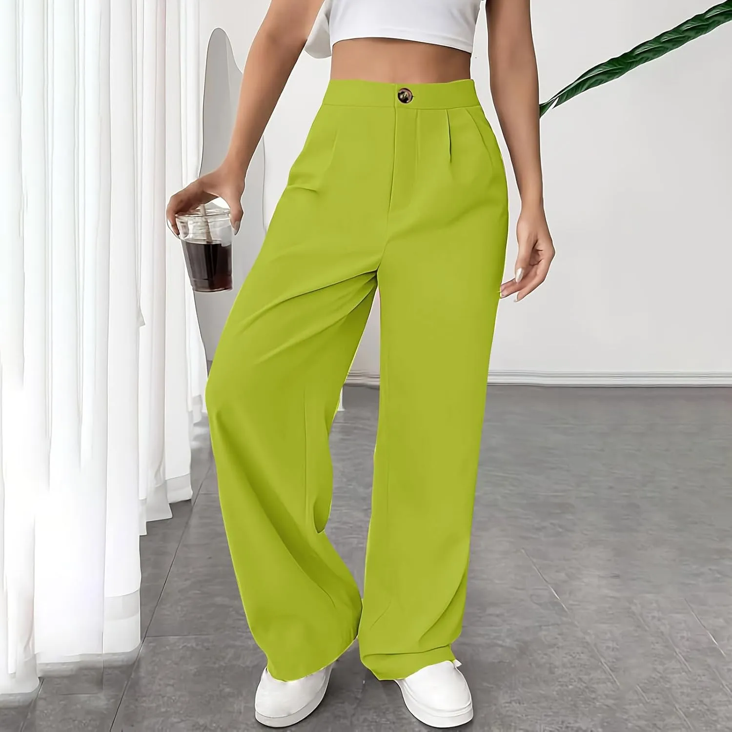 JOAU Womens Casual Business Work Palazzo Pants High Waist Pleated Dress Pants Wide Leg Straight Trousers 2024 Fall Fashion