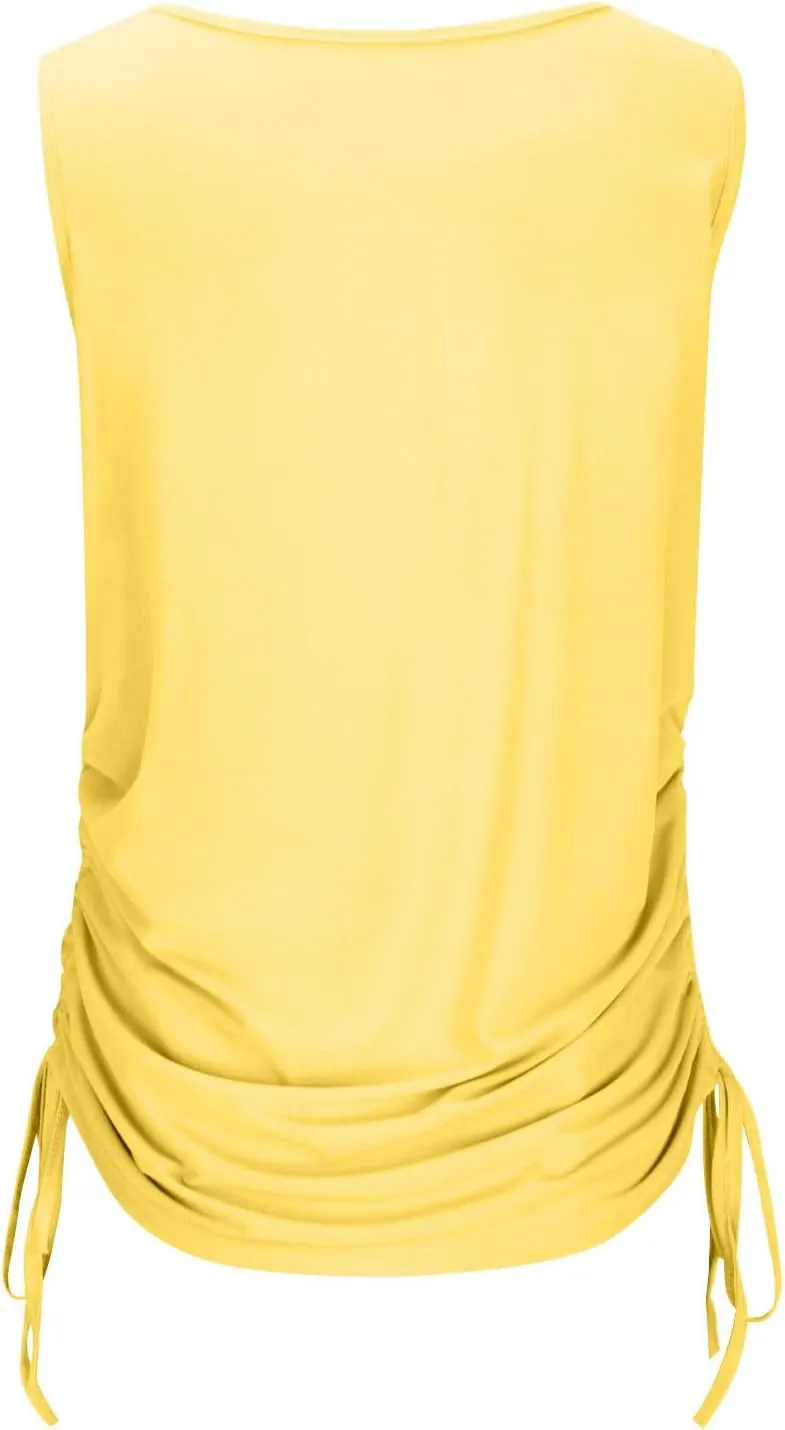 JOAU Women's Cowl Neck Tank Tops Summer Ruched Sleeveless Casual Shirts Drawstring Tie Side Shirring Tunic Blouse Plus Size