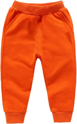 Kids Boys Girls Cotton Joggers Baggy Sweatpants Wide Leg Elastic Waist Trousers Solid Color Loose Pants with Pockets