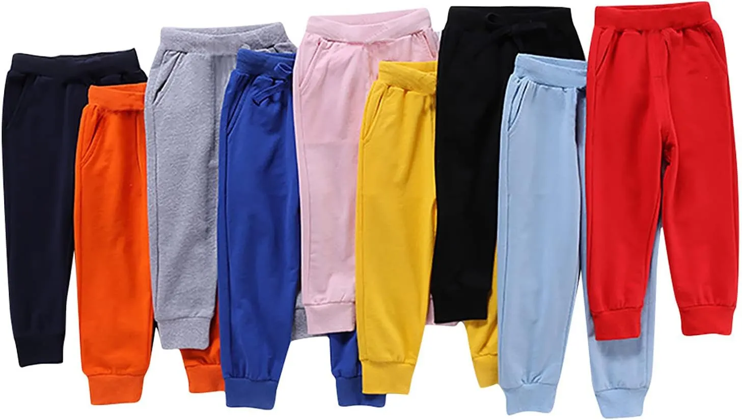 Kids Boys Girls Cotton Joggers Baggy Sweatpants Wide Leg Elastic Waist Trousers Solid Color Loose Pants with Pockets