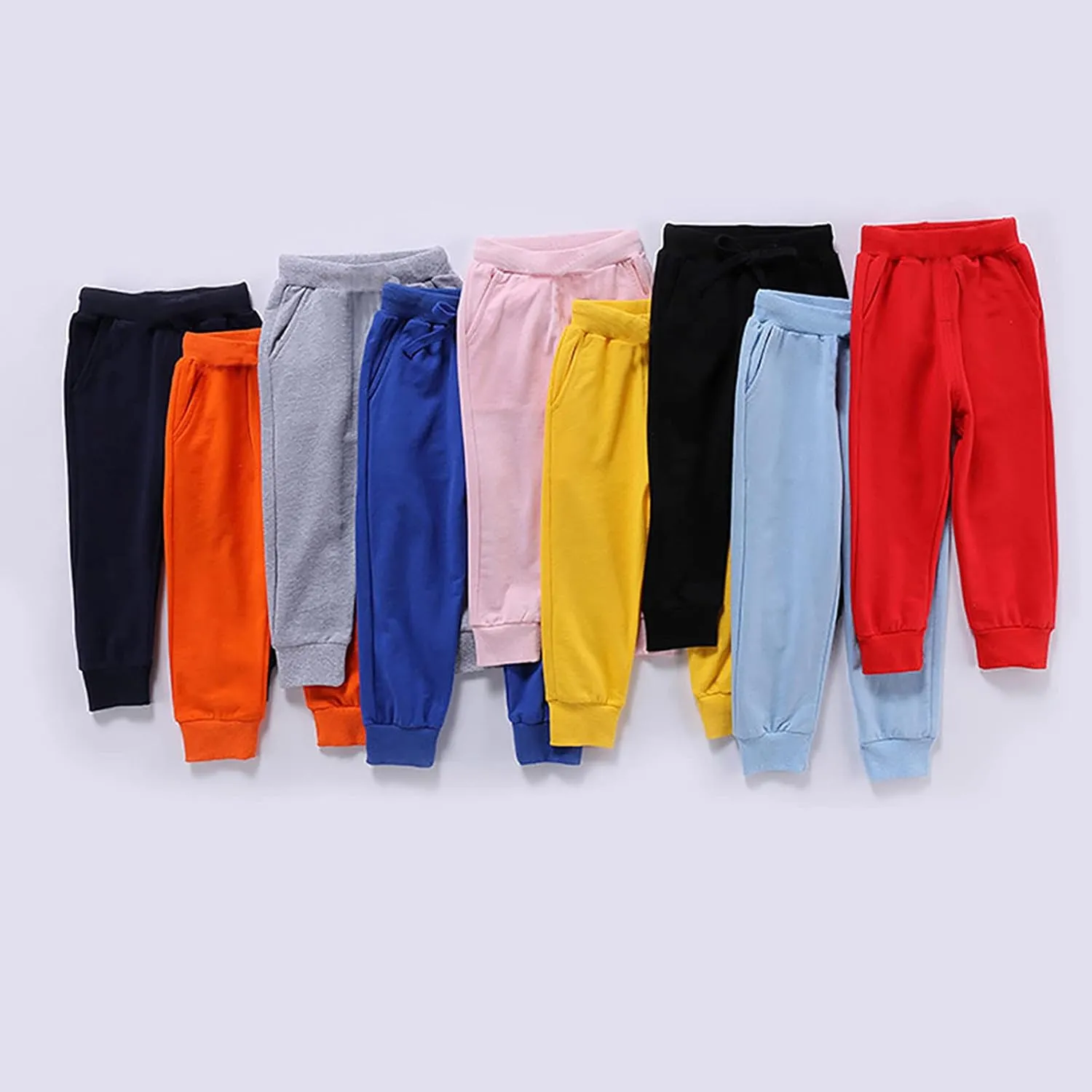 Kids Boys Girls Cotton Joggers Baggy Sweatpants Wide Leg Elastic Waist Trousers Solid Color Loose Pants with Pockets