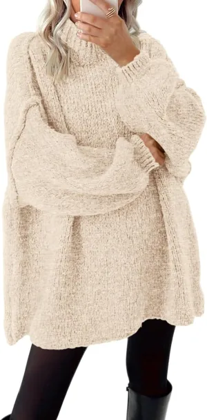 Kubbon Women's Turtleneck Sweaters 2024 Fall Fashion Chunky Knit Slouchy Pullover Sweater Causal Long Sleeve Knitted Jumper