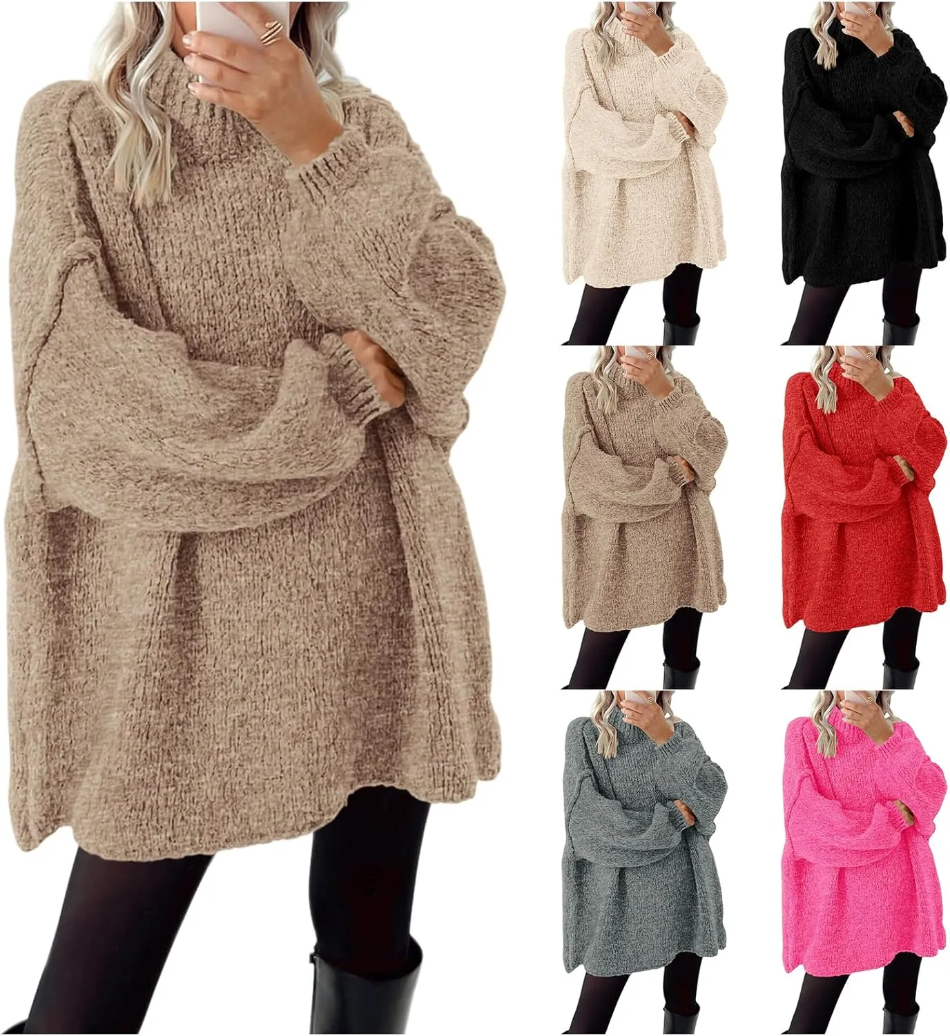 Kubbon Women's Turtleneck Sweaters 2024 Fall Fashion Chunky Knit Slouchy Pullover Sweater Causal Long Sleeve Knitted Jumper