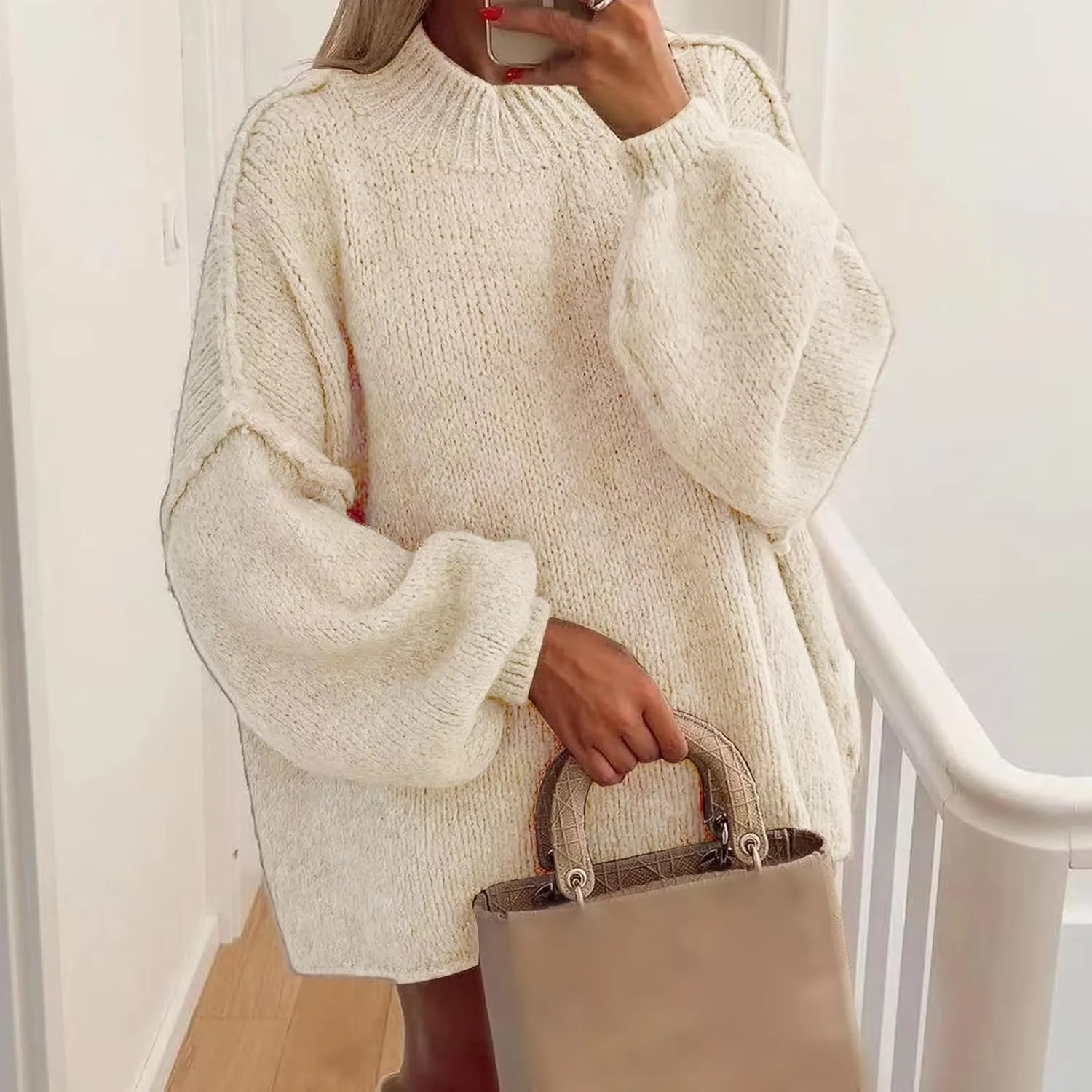 Kubbon Women's Turtleneck Sweaters 2024 Fall Fashion Chunky Knit Slouchy Pullover Sweater Causal Long Sleeve Knitted Jumper