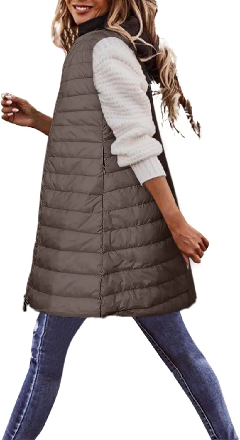 LCMTWX Black Vest Women Puffer Vest With Hood Sleeveless Warm Down Coat With Pockets Quilted Vest Down Plus Size Winter