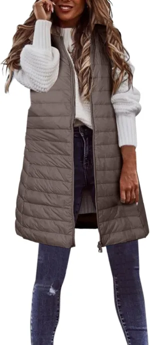 LCMTWX Black Vest Women Puffer Vest With Hood Sleeveless Warm Down Coat With Pockets Quilted Vest Down Plus Size Winter