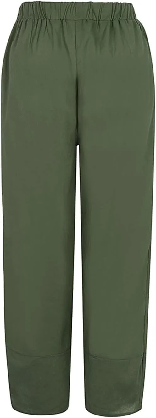 LCMTWX Womens Wide Leg Pants Summer Elastic High Waist Linen Pants Straight Leg Wide Leg Cropped Pants Cotton Pants Petite