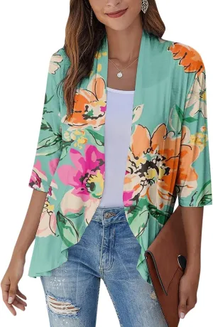 Lightweight Flutter Cardigan for Women Casual 3/4 Sleeve Cardigans for Women Long Fall Cardigan Sweaters for Women