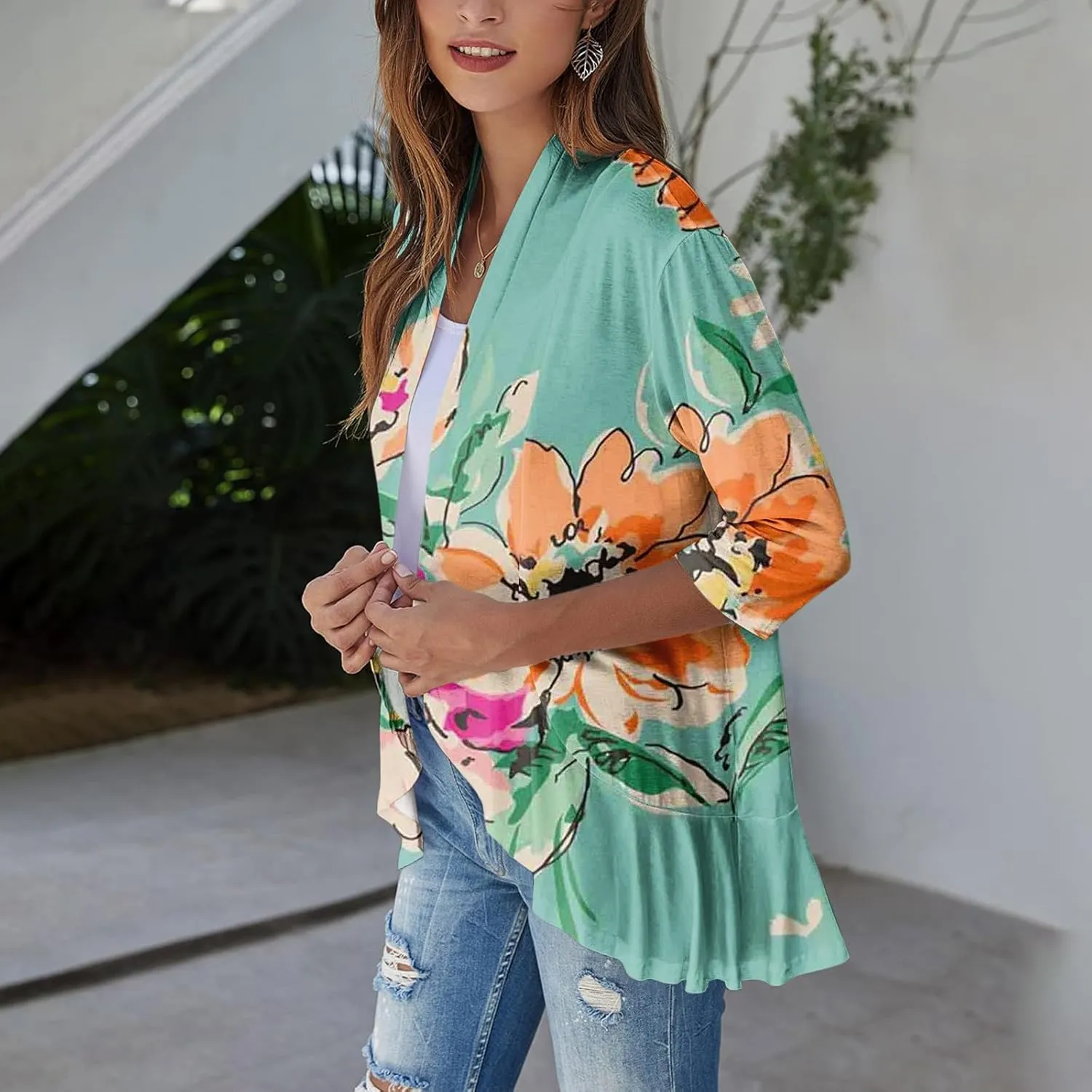 Lightweight Flutter Cardigan for Women Casual 3/4 Sleeve Cardigans for Women Long Fall Cardigan Sweaters for Women