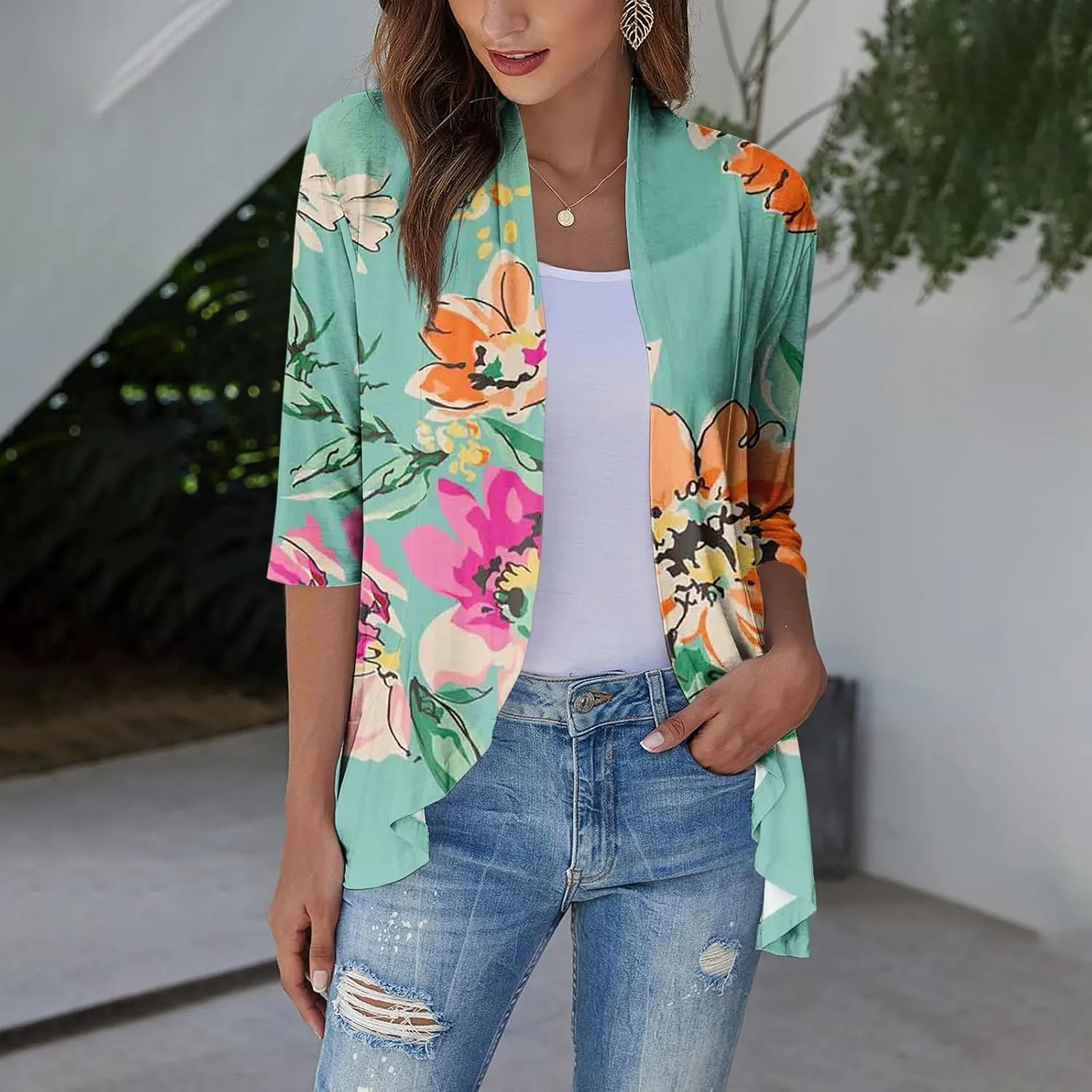 Lightweight Flutter Cardigan for Women Casual 3/4 Sleeve Cardigans for Women Long Fall Cardigan Sweaters for Women