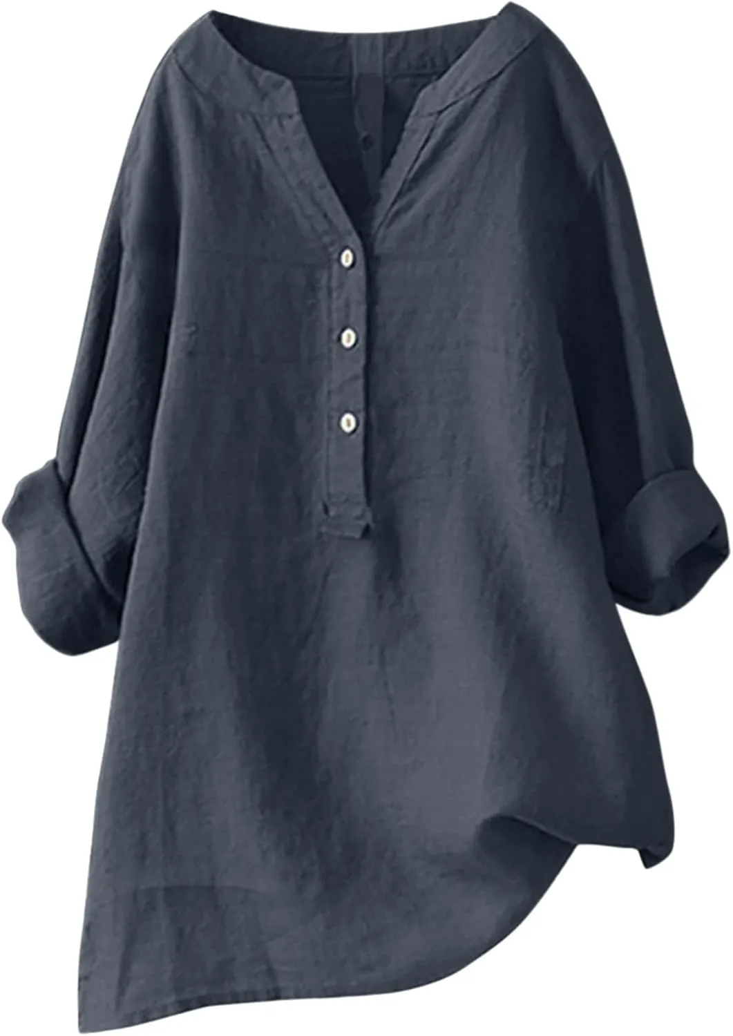 Linen Button Down Shirt Women Cap Sleeve Bell Sleeve Round Collar Work Office Shirt Blouse