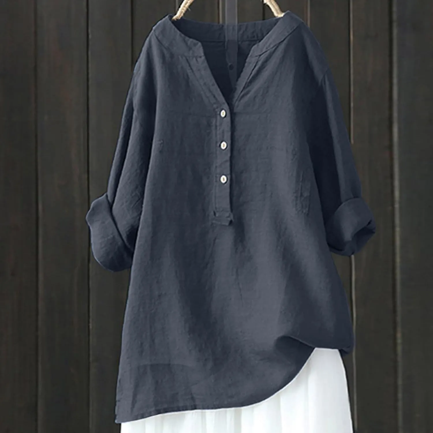 Linen Button Down Shirt Women Cap Sleeve Bell Sleeve Round Collar Work Office Shirt Blouse