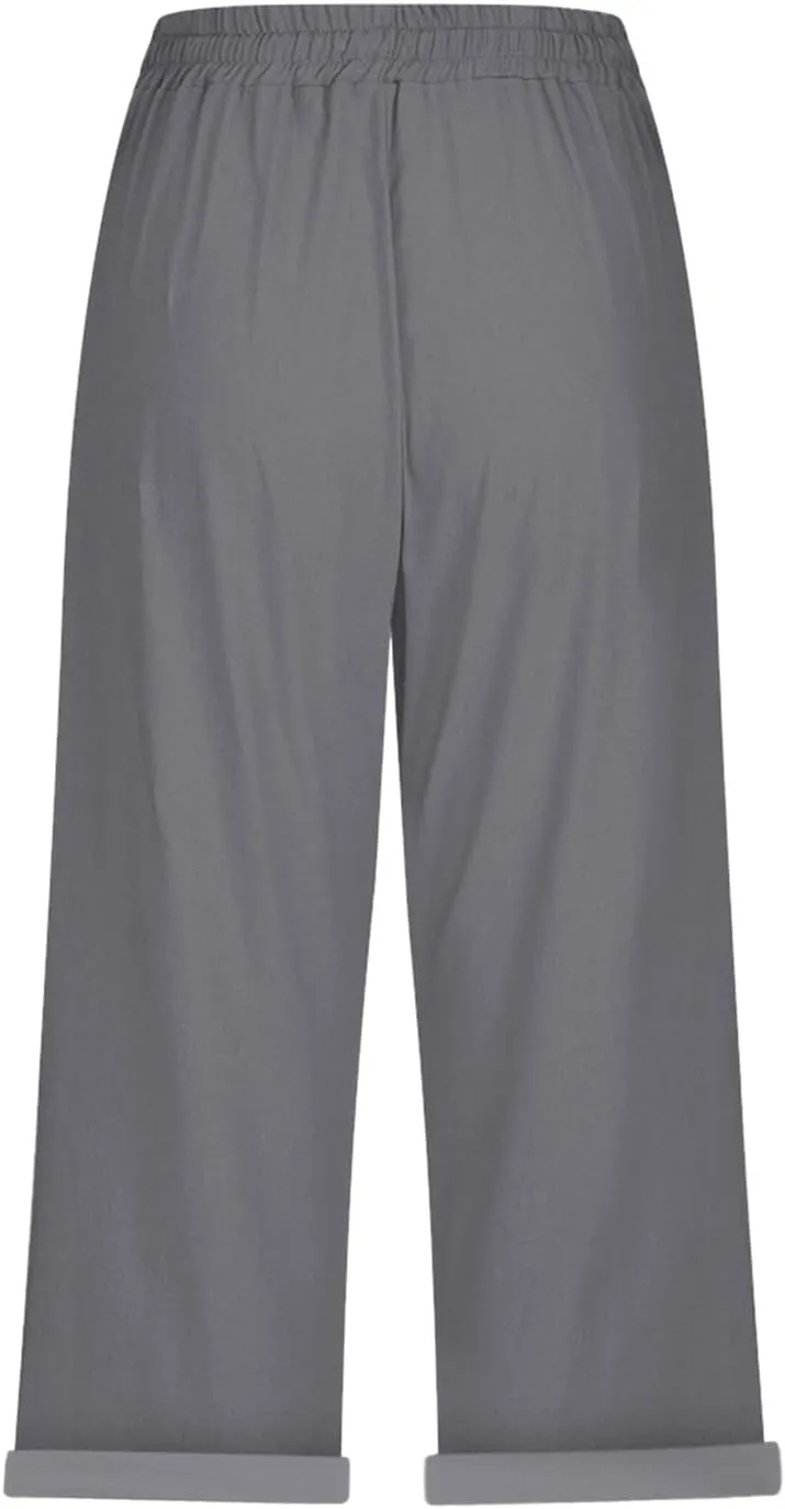 Linen Capris for Women 2025 Fashion Solid Color Pants Slim Casual Long Pants Linen Lounge Beach Summer Capri