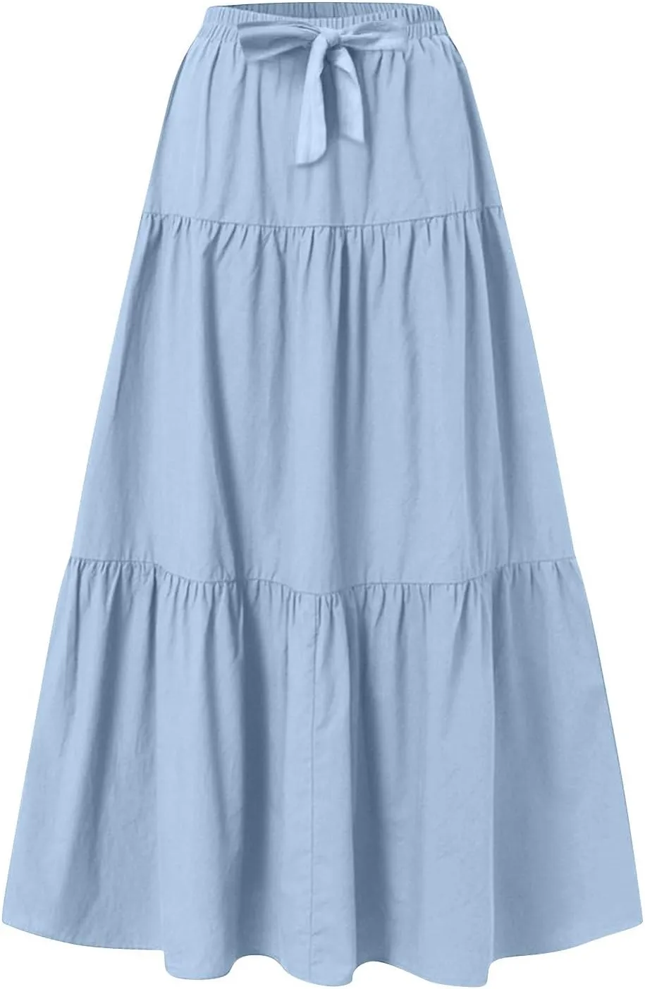 Linen Maxi Skirts for Women 2025 Summer Boho Long Flowy Skirt Bow Tie Elastic Waist Tiered Swing Pleated A Line Skirt