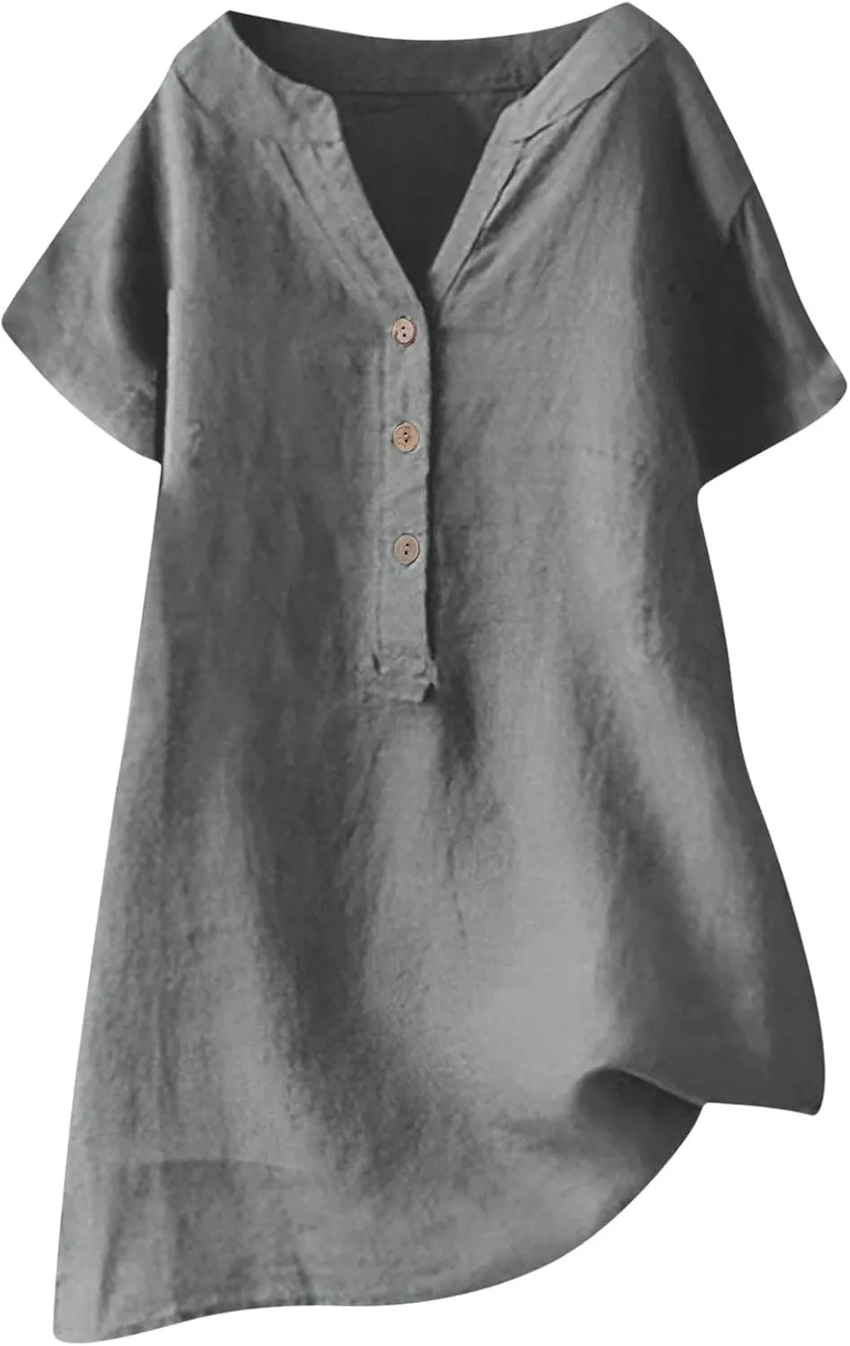 Linen Shirts for Women Loose Fit Short Sleeve Tops Casual Button V Neck Tshirt Lightweight Plain Blouses for Leggings