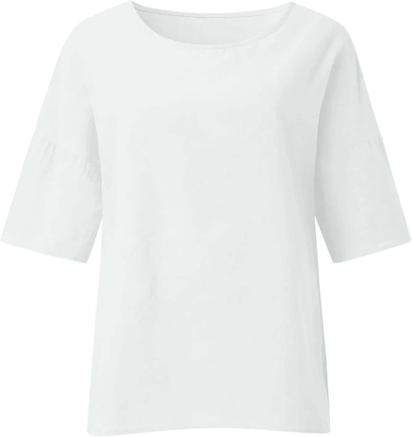 Linen Shirts for Women Plus Size 3/4 Length Sleeve Tops Casual Loose Fit O Neck Split Tunic Tee 2025 Summer Blouse